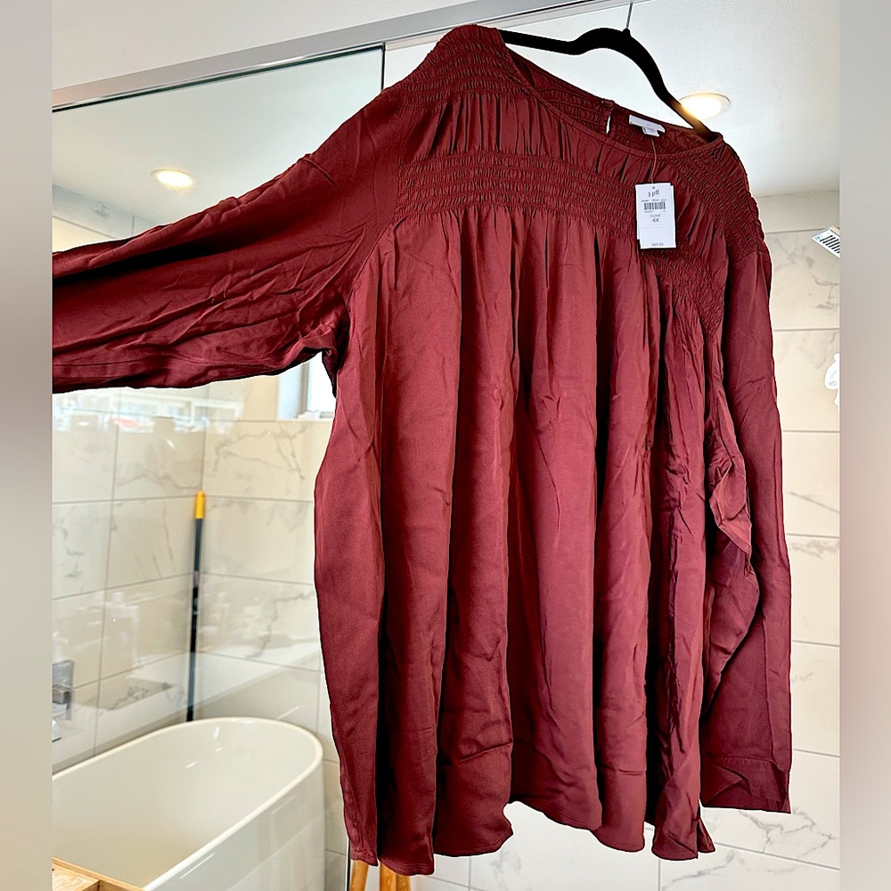 NWT J. Jill Satin Smocked A-Line Top, Clove, 4X